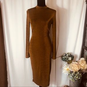True Decadence tall, size 10, tan/rust mock neck cutout dress NWT